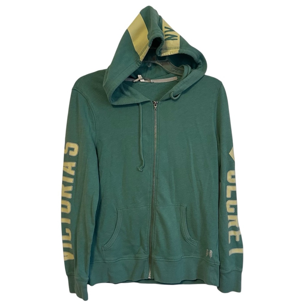 Vintage Y2K Victoria's Secret Green Yellow Full Zipper Hoodie medium
